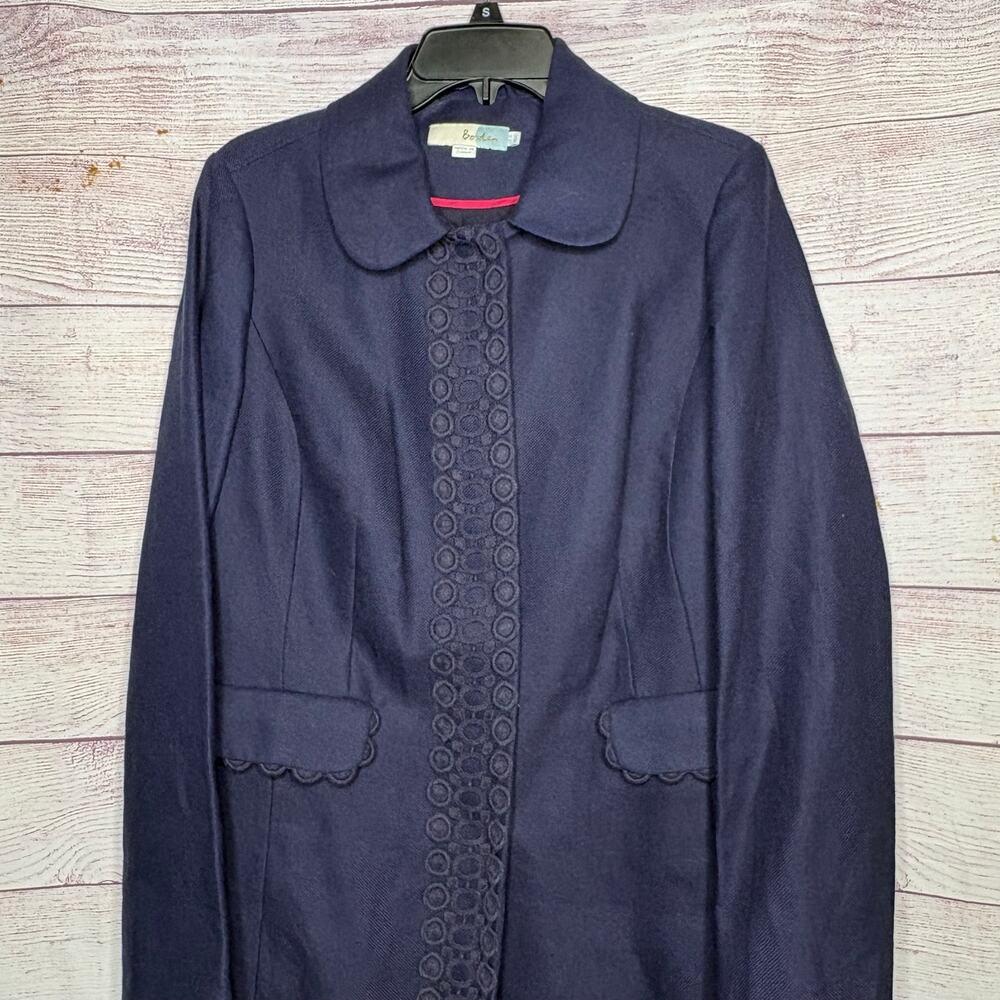 Boden Linen Cotton Navy Blue Classic Luxury Minimalist Winter Fall Coat Size 12 - Picture 6 of 9